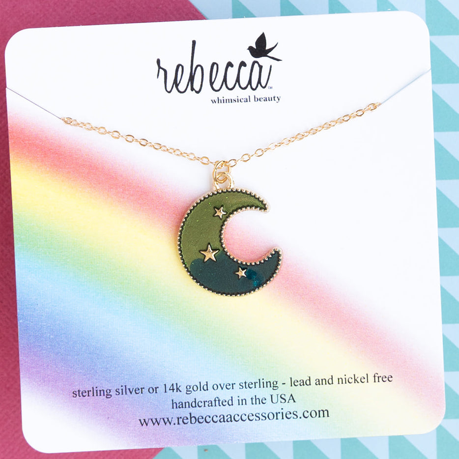 Starry Moon Blue Enamel Charm Necklace Children's