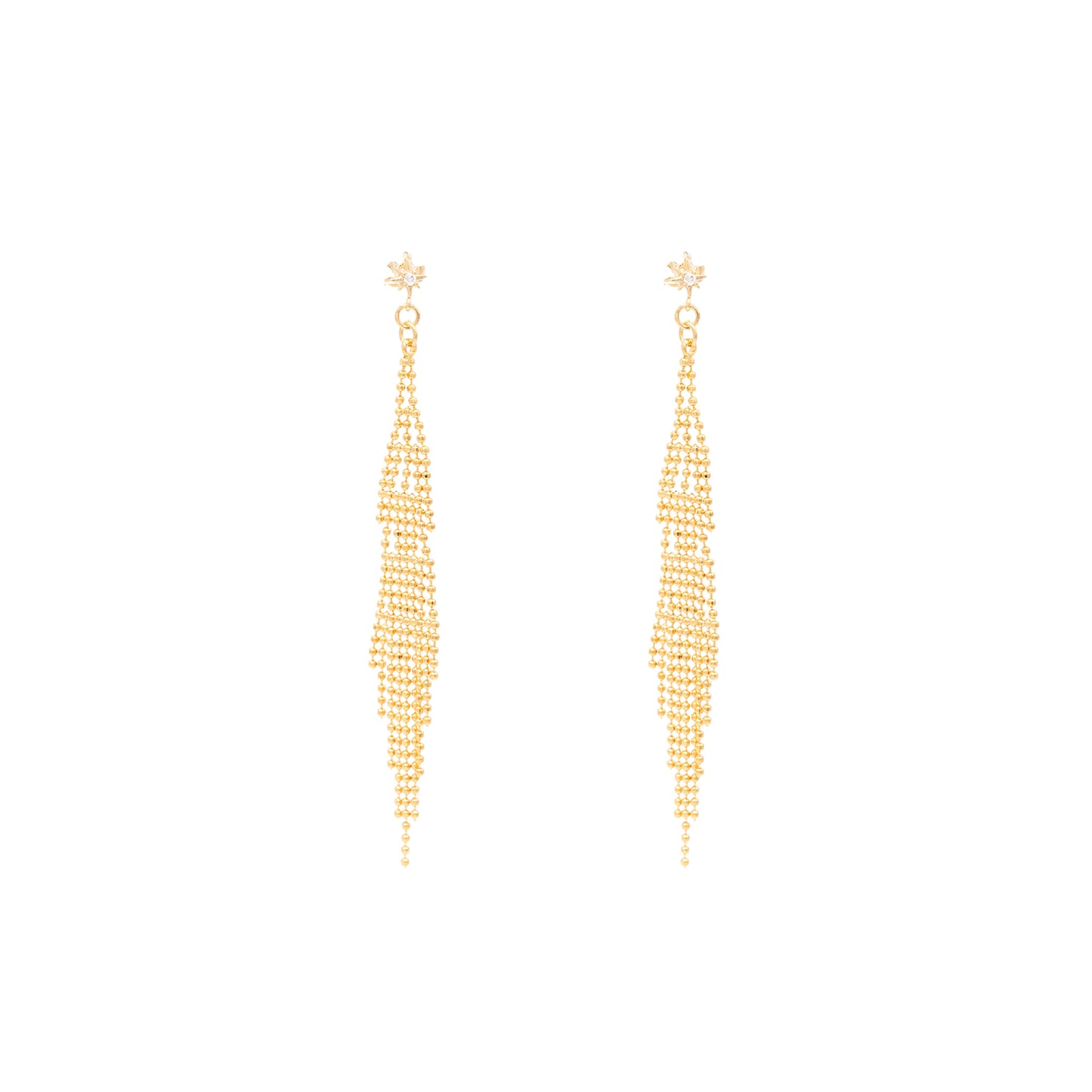 14k Gold Star Cubic Zirconia Tassel Post Dangle Earring Celestial