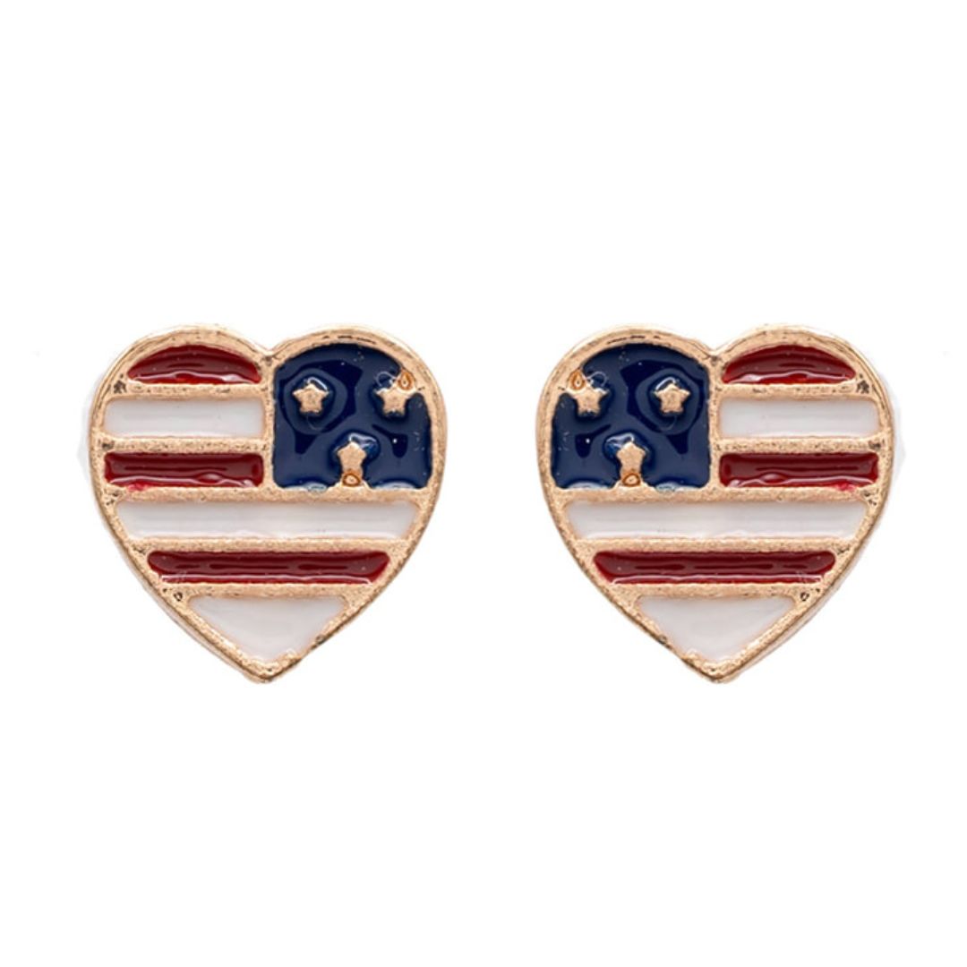 USA Flag Heart Enamel Post Stud Earring Children's Gift