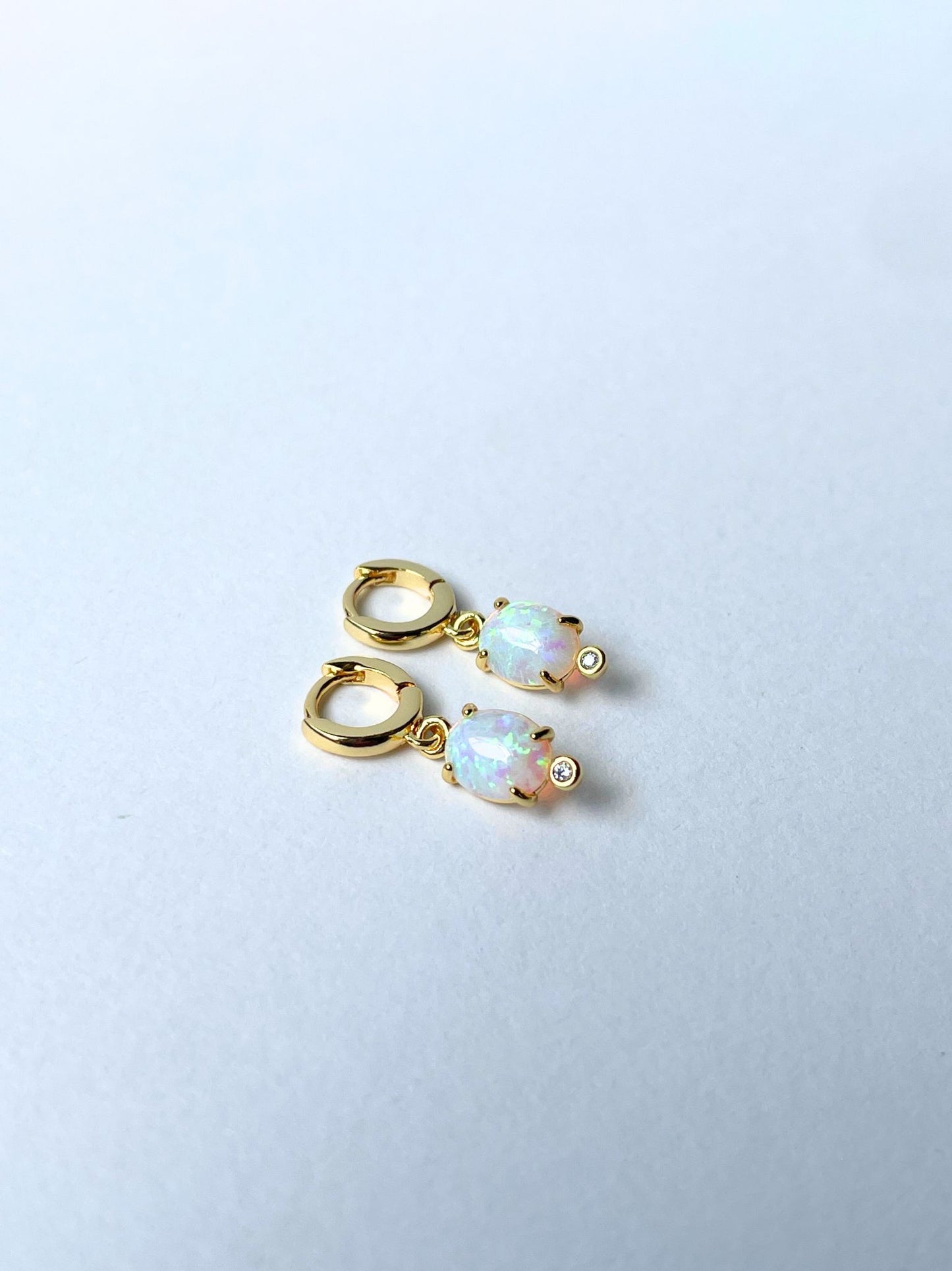 Oval Opalite and CZ Pendant Huggie Earring 14k Gold Gift