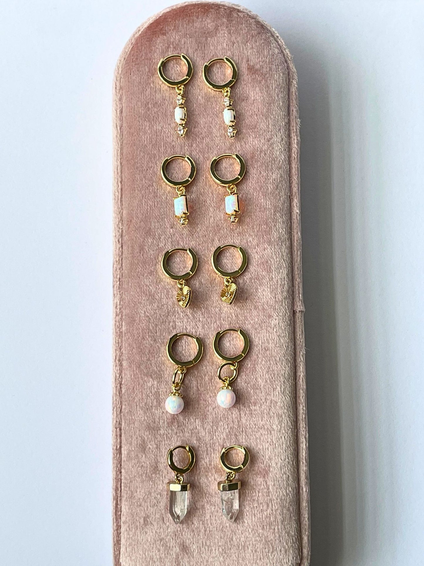 Quartz Pointed Dagger Gemstone Huggie Hoop 14k Gold Earring