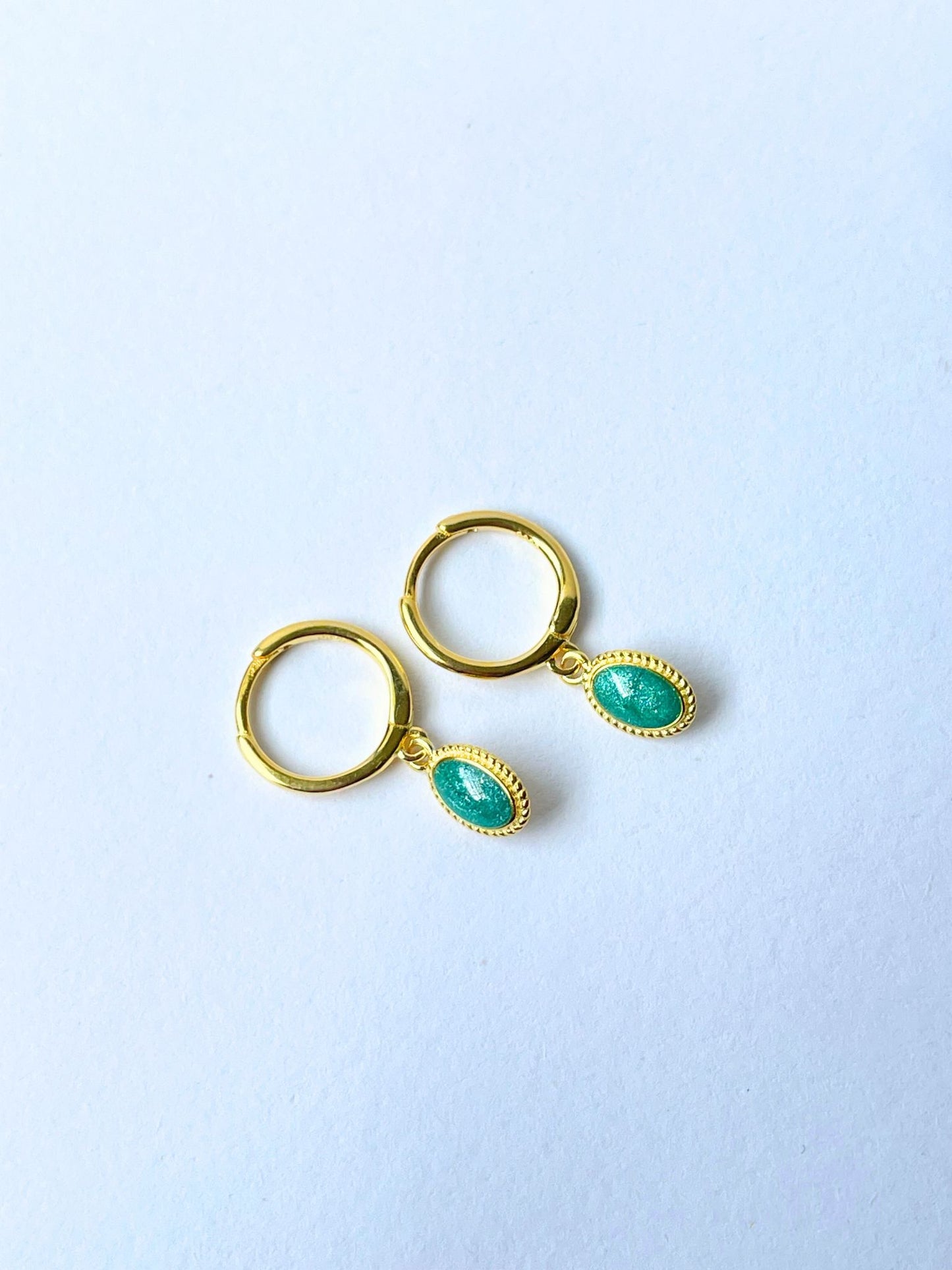 Green Opalite Oval Huggie Earring 14k Gold\ Sterling Silver