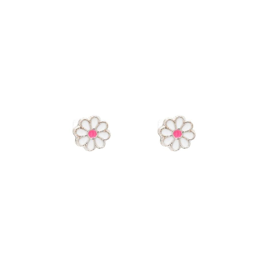 White Daisy Flower Enamel Post Stud Earring Children's Gift