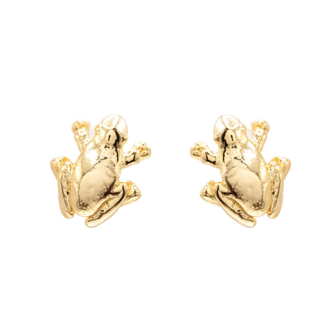 14k Gold Frog Post Stud Earring Whimsical Gift Giving Water Lake