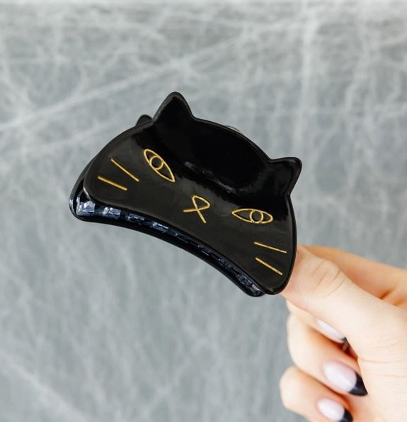 Cat-Shaped Claw Clips – Medium 3-Inch Hair Accessories in Black & White