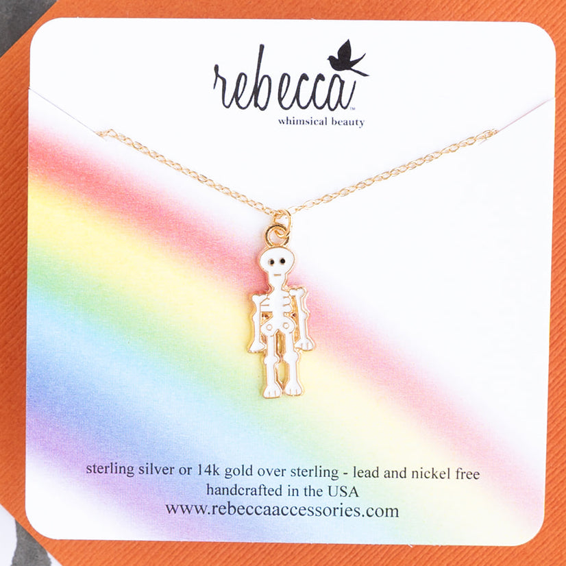 White Skeleton Charm Necklace – A fun and spooky accessory perfect for Halloween or everyday wear