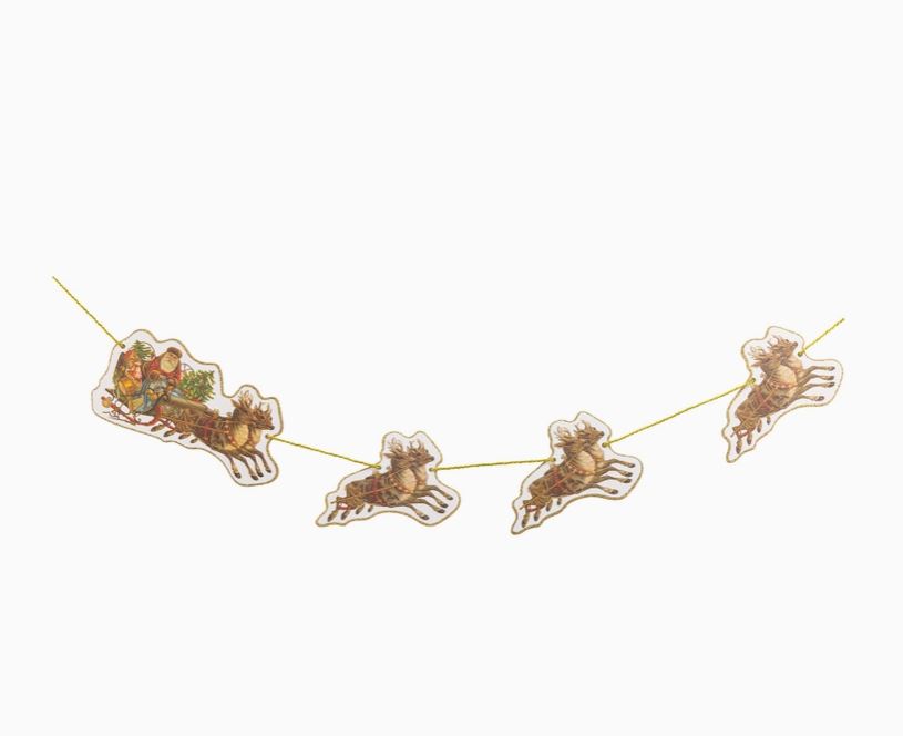Santa's Sleigh Banner Garland Vintage Inspired Old World Santa