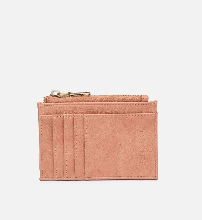 Sia Printed Card Holder Wallet – Vegan Leather Card Case with Top Zipper Closure & ID Slot