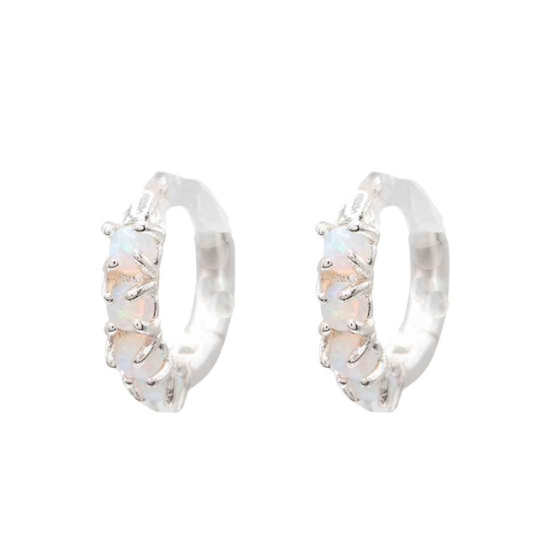 Blue or White Opal Huggie Hoop Earring Gemstone Gift Giving