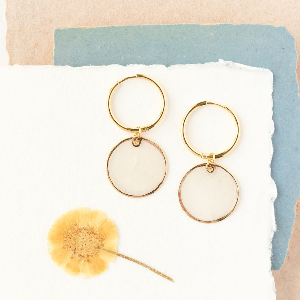 Mother of Pearl Disc Hoop Earring