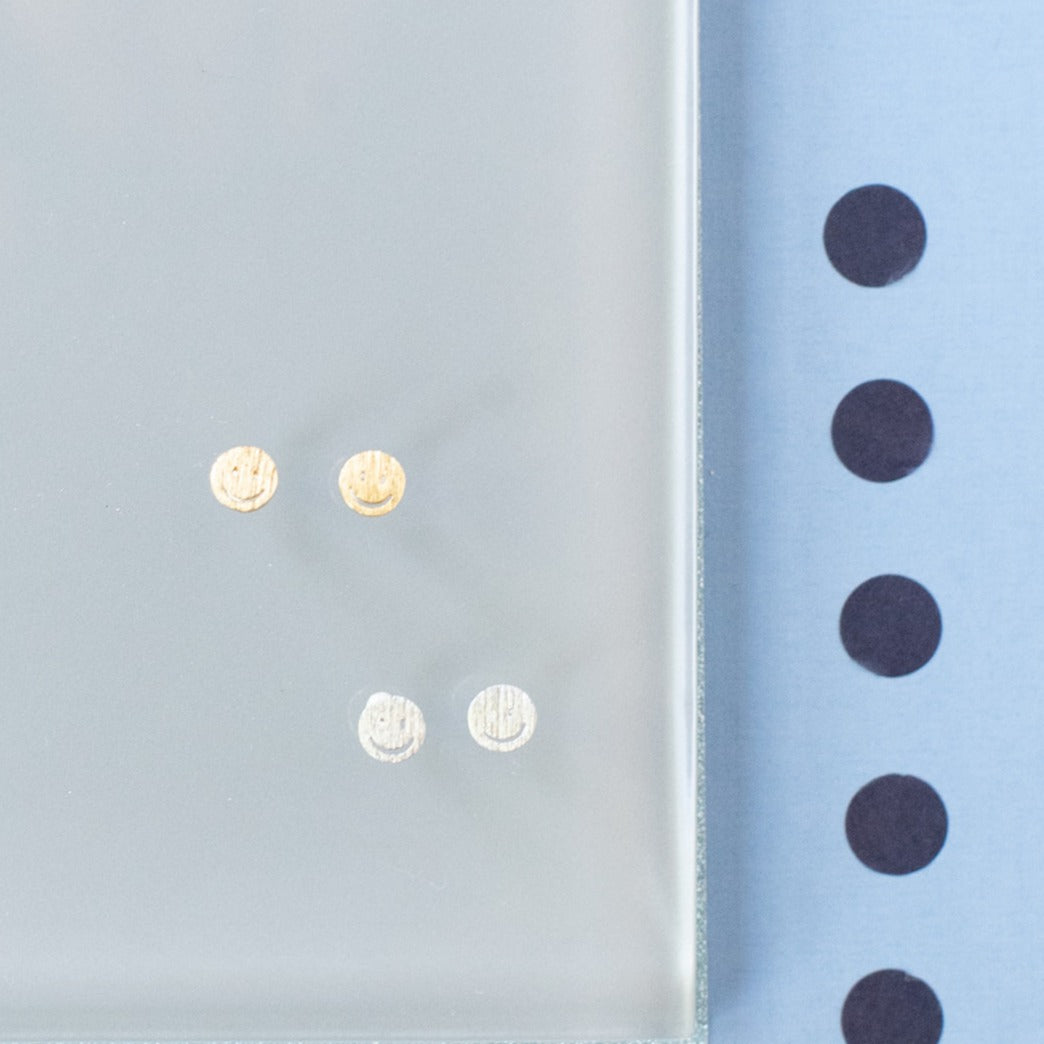 14k Gold or Sterling Silver Happy Face Post Stud Earrings
