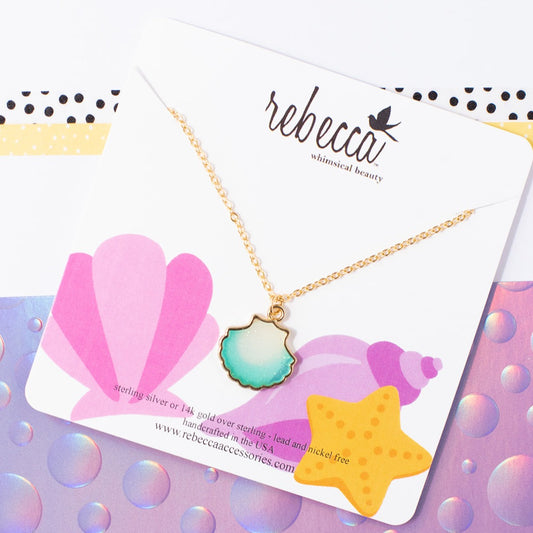 14k Gold Blue Shell Enamel Charm Necklace Children's Jewelry