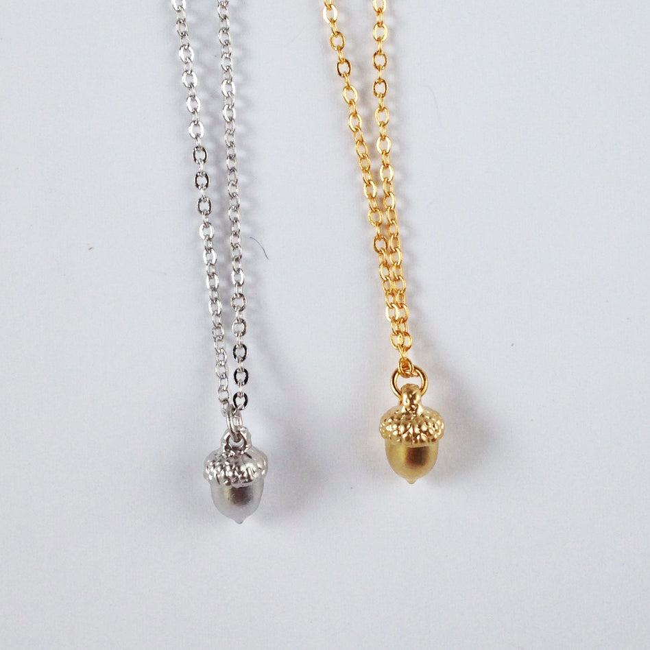 14k Gold or Sterling Silver Acorn Charm Pendant Nature Dainty Necklace