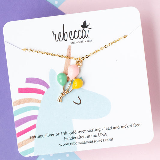 Three Enamel Balloon Charm Necklace – 14K Gold Over Sterling Silver | Playful Jewelry for Kids and All Ages