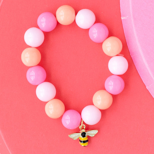 Children’s Stretch Beaded Bracelet with Bee Enamel Charm – 14K Gold Over Sterling Silver | Colorful & Safe
