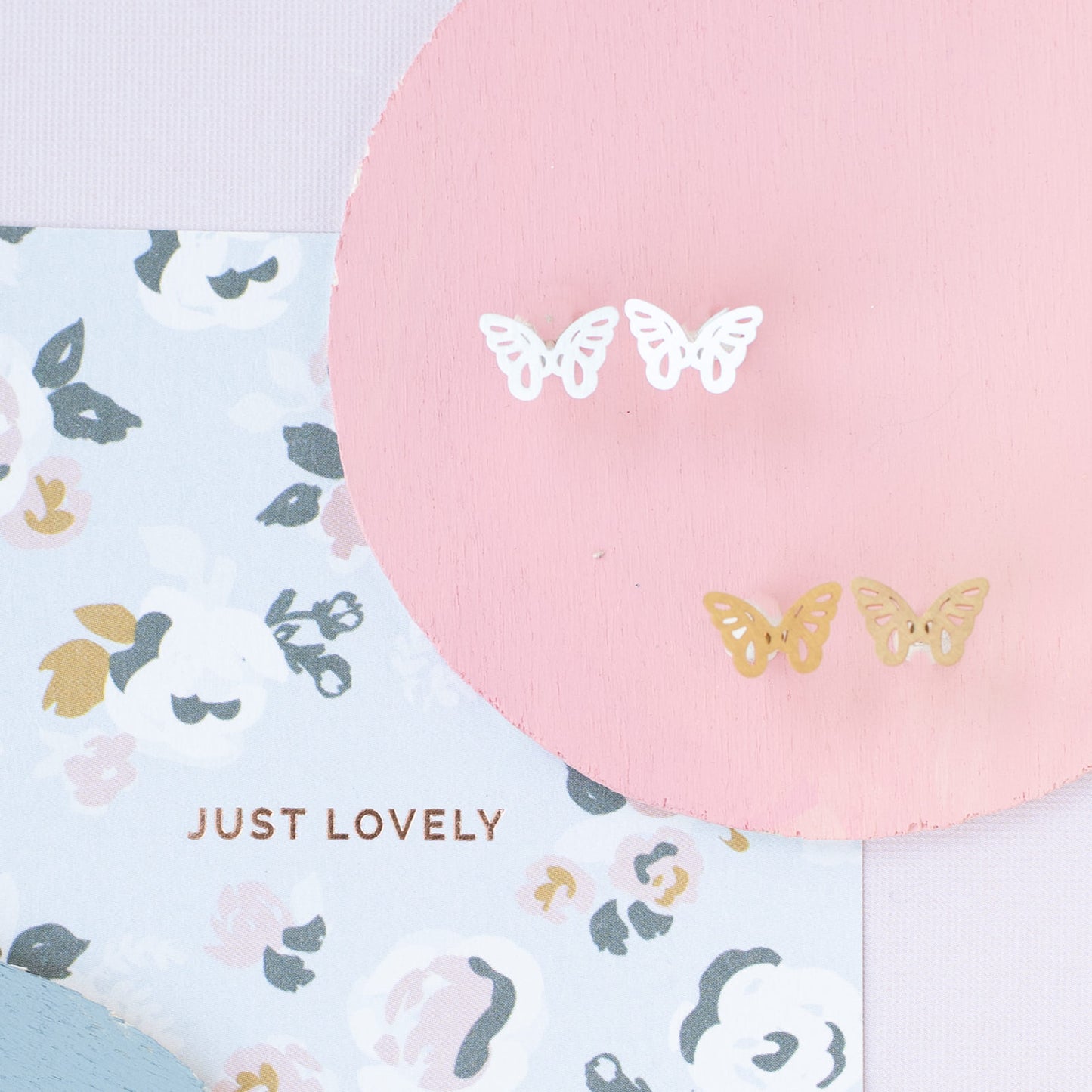 Butterfly Post Earrings Matte Sterling Silver or 14K Gold Over Sterling Silver