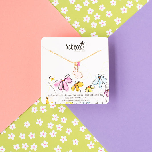 14k Gold Bunny Enamel Charm Children's Necklace