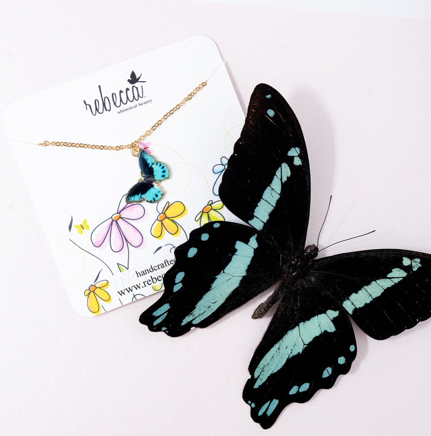 Blue and Black Butterfly Enamel Charm Pendant Necklace Children's Jewelry
