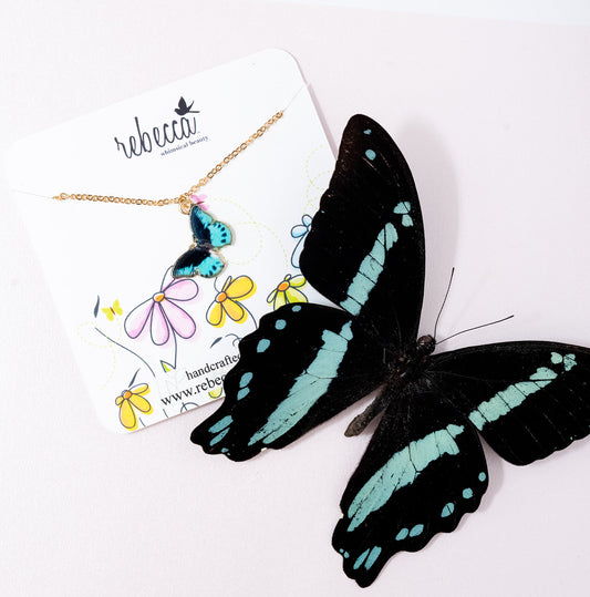 Blue Butterfly Enamel Charm Necklace