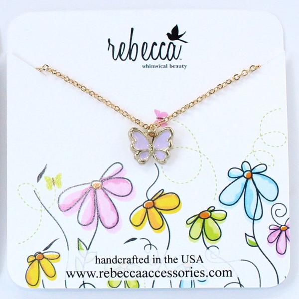 Lilac or Pink Butterfly Enamel Charm Pendant Necklace Children's Jewelry
