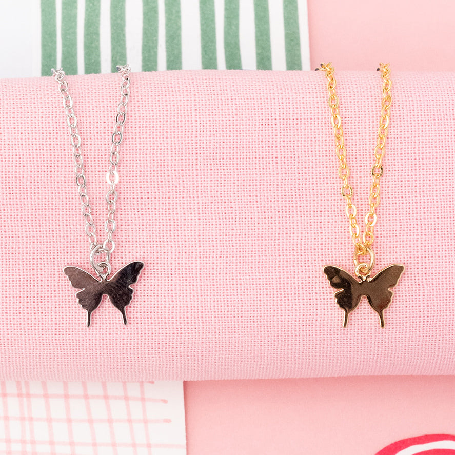 14k Gold or Sterling Silver Butterfly Pendant Charm Dainty Insect Bug Necklace