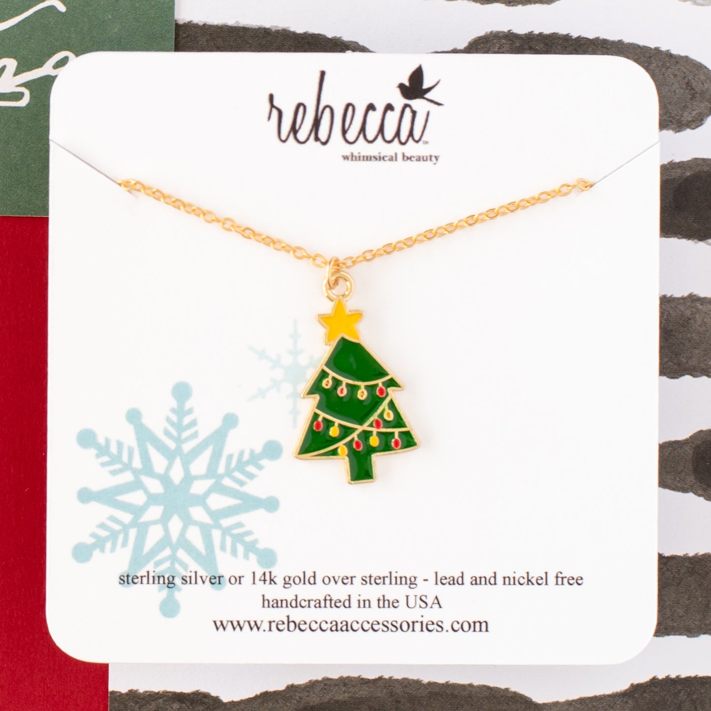 Enamel Christmas Tree Charm Necklace – 14K Gold Over Sterling Silver | Festive Jewelry for All Ages