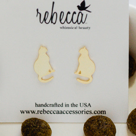 Mini Cat Post Earrings – Sterling Silver or 14K Gold Over Sterling | Cute Cat Lover Studs
