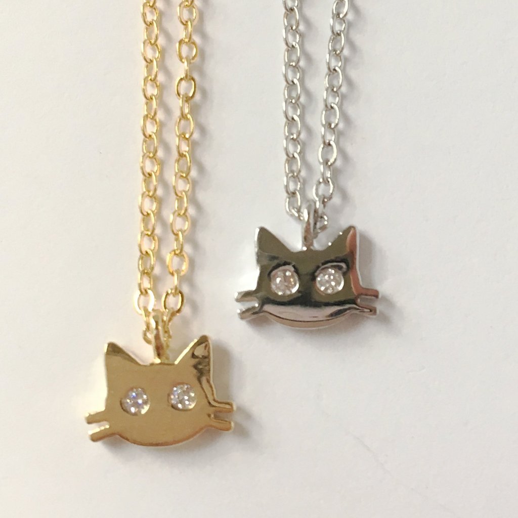 14k Gold or Sterling Silver Cat Face Charm Pendant Animal Pet Necklace