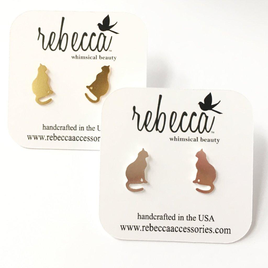 Mini Cat Post Earrings – Sterling Silver or 14K Gold Over Sterling | Cute Cat Lover Studs