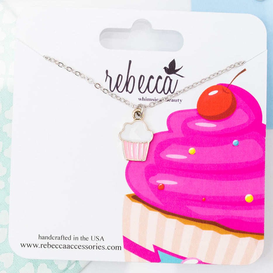 Mini Enamel Cupcake Necklace – 14K Gold Over Sterling Silver | Whimsical Jewelry for Kids