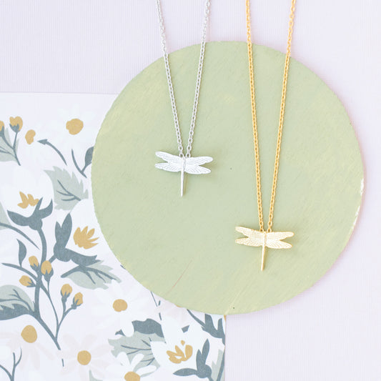 14k Gold or Sterling Silver Dragonfly Insect Bug Pendant Charm Necklace