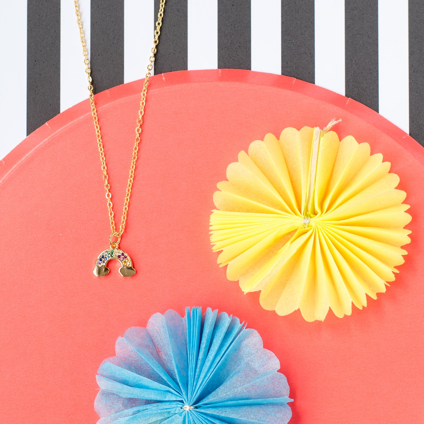 14k Gold Rainbow Cubic Zirconia Charm Necklace