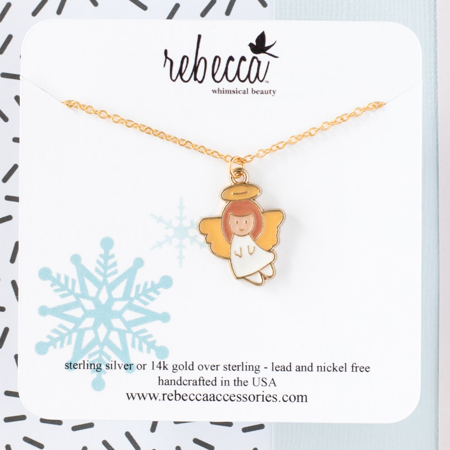 Enamel Angel Charm Necklace – 14K Yellow Gold Over Sterling Silver | Delightful Jewelry for Kids and All Ages