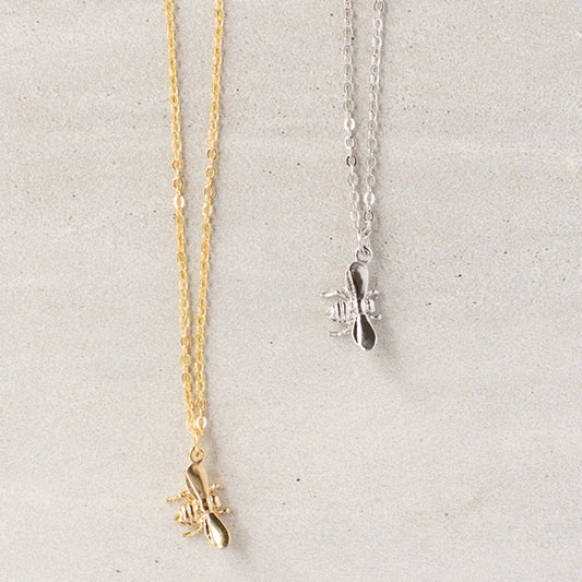 14k Gold or Sterling Silver Flying Bee Insect But Charm Necklace