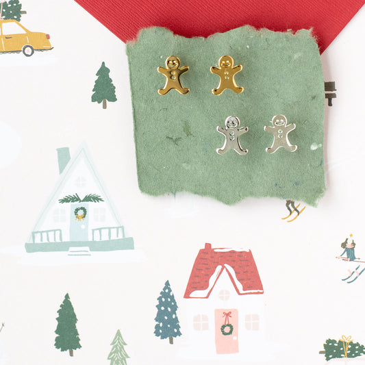 Gingerbread Man Post Earrings – Holiday Studs in Sterling Silver or 14K Gold Over Sterling | Lead & Nickel Free