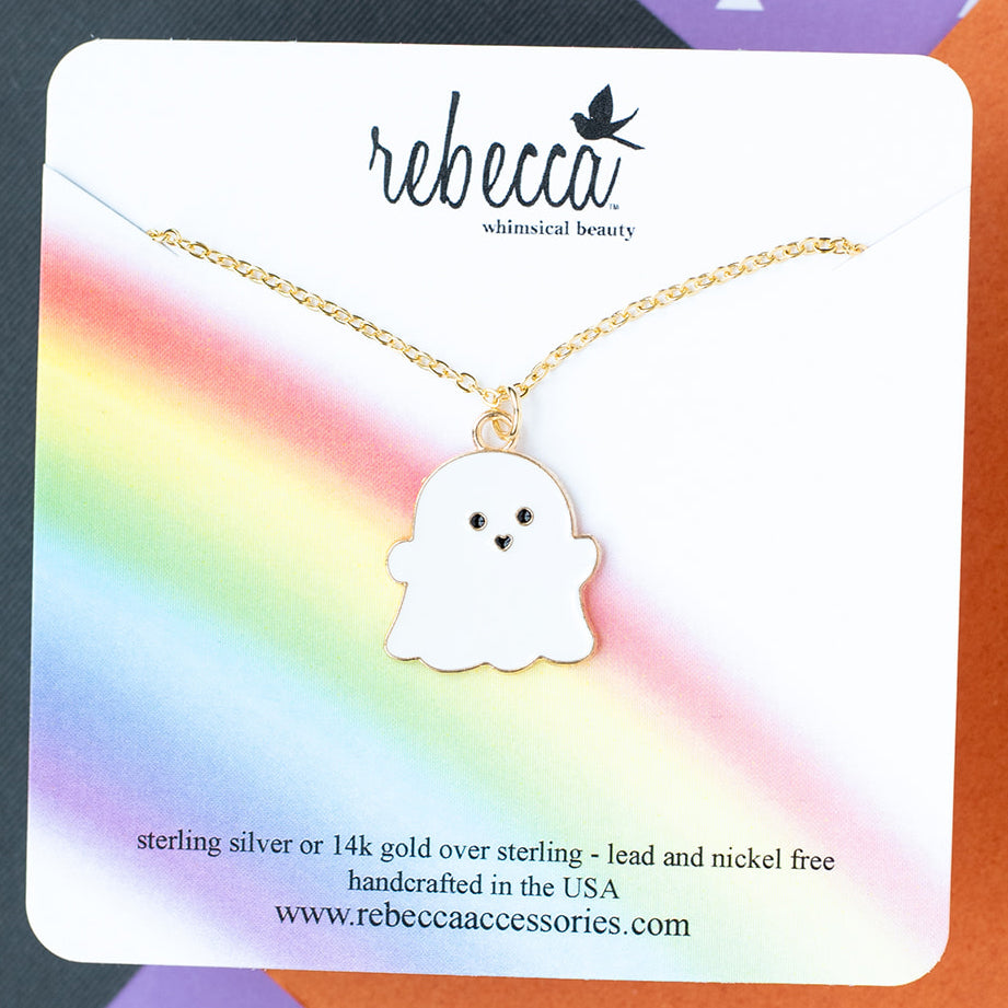 Ghost Enamel Charm Necklace – 14K Gold Over Sterling Silver | Fun Jewelry for Kids and All Ages