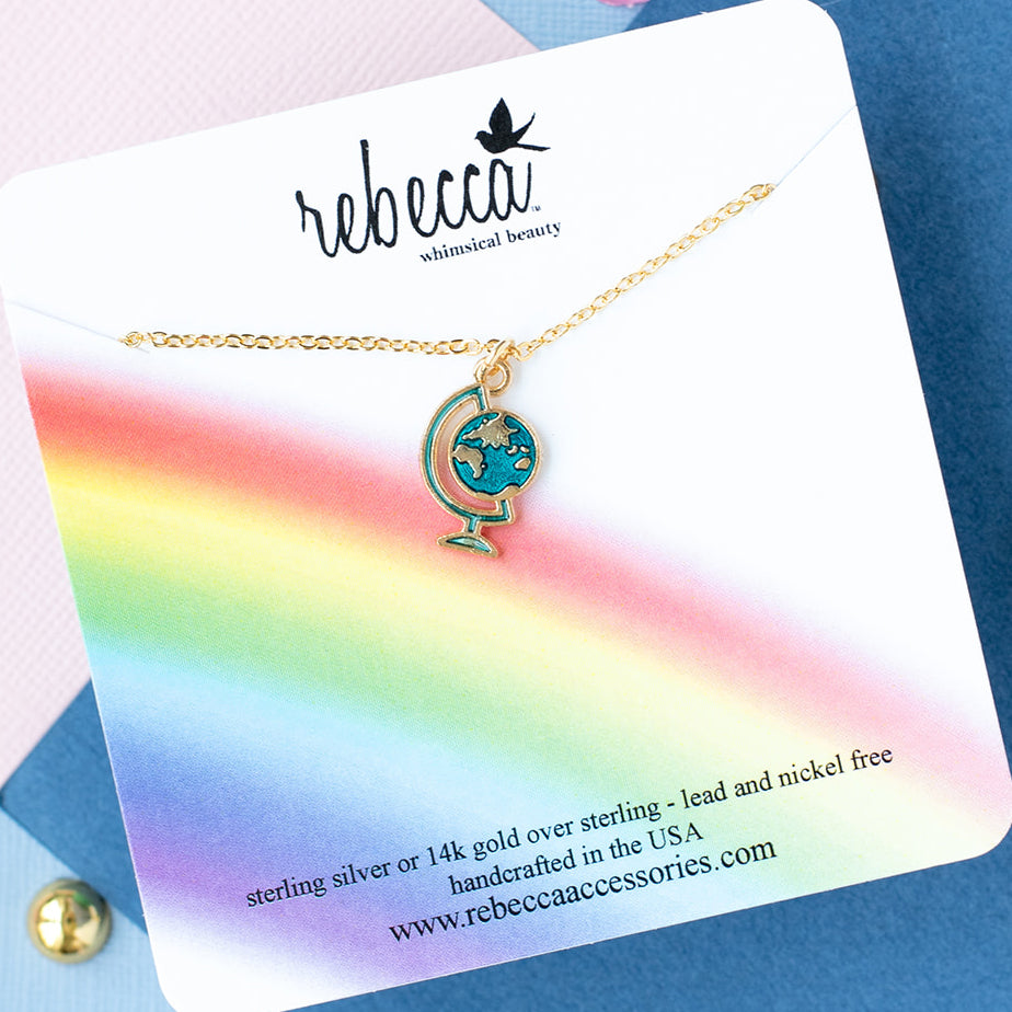 Enamel Globe Charm Necklace – Designed for Kids, Perfect for All Ages | 14K Gold Over Sterling Silver