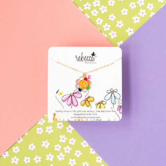 14k Gold Happy Daisy Enamel Children's Necklace