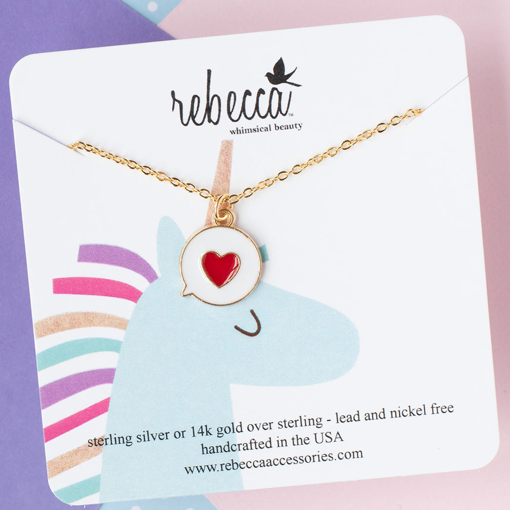 14k Gold Heart Convo Emoji Enamel Charm Necklace Children's Jewelry