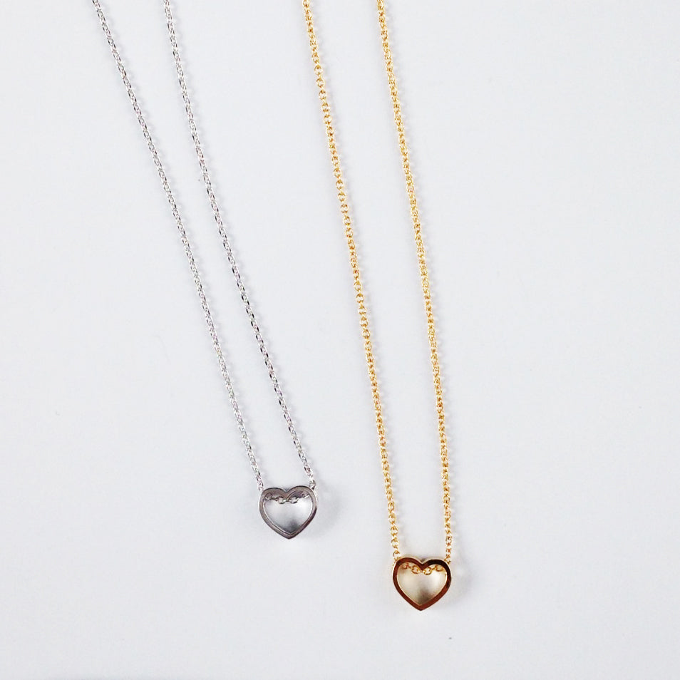 14k Gold or Sterling Silver Heart Cut Out Charm Pendant Love Necklace