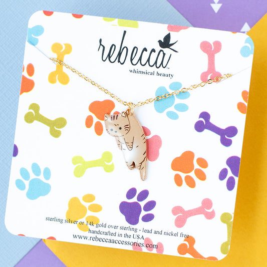 14k Gold Lazy Cat Enamel Charm Necklace Children's Jewelry