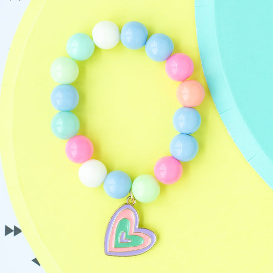Children’s Stretch Beaded Bracelet with Multi-Heart Enamel Charm – 14K Gold Over Sterling Silver | Colorful & Safe