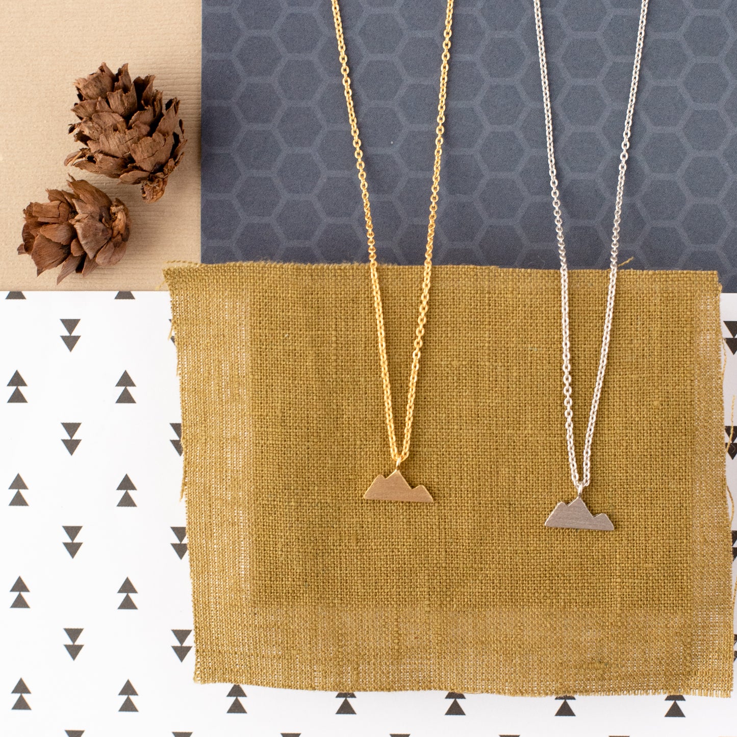 Mini Mountain Necklace – Matte Sterling Silver or 14K Gold Over Sterling | Nature-Inspired Jewelry