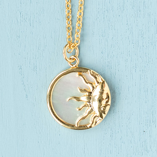 Mother of Pearl Sun Charm Dainty Pendant Necklace