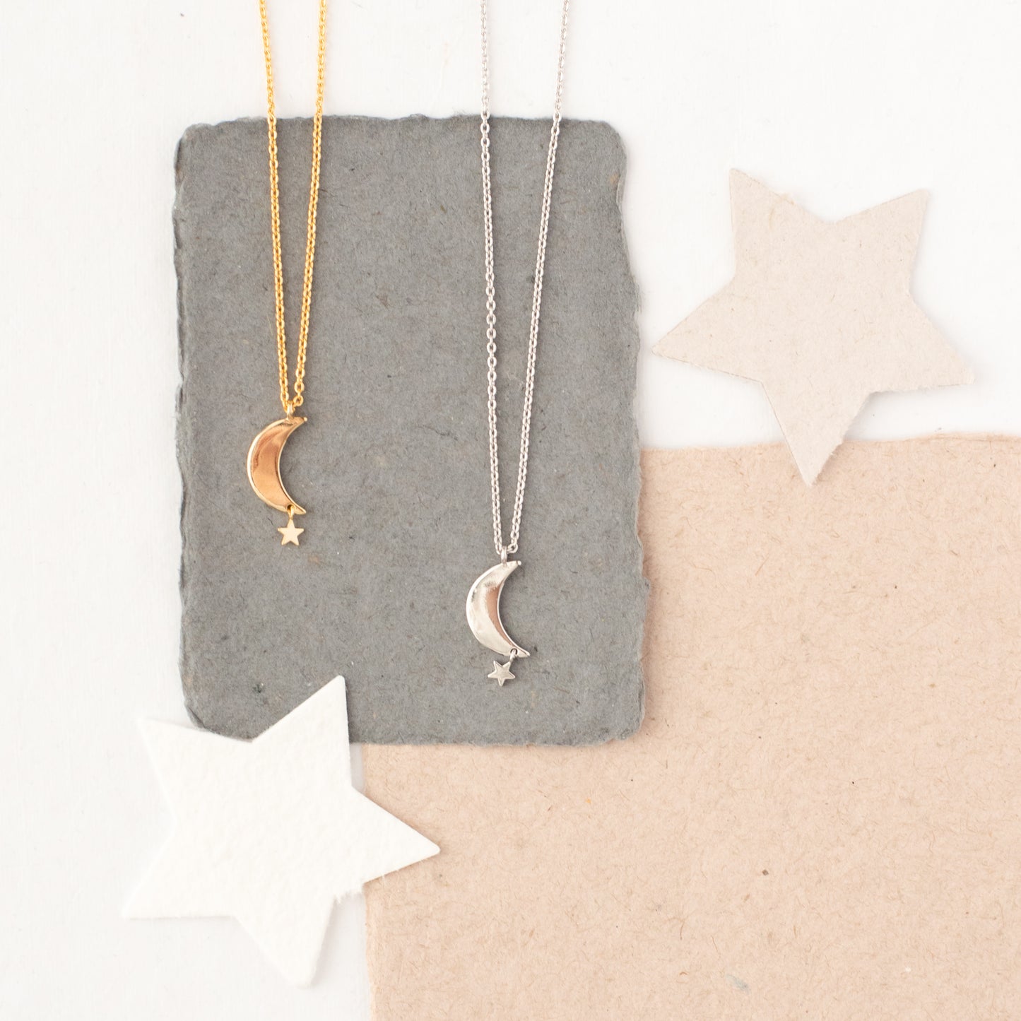 Moon with Star Charm Necklace