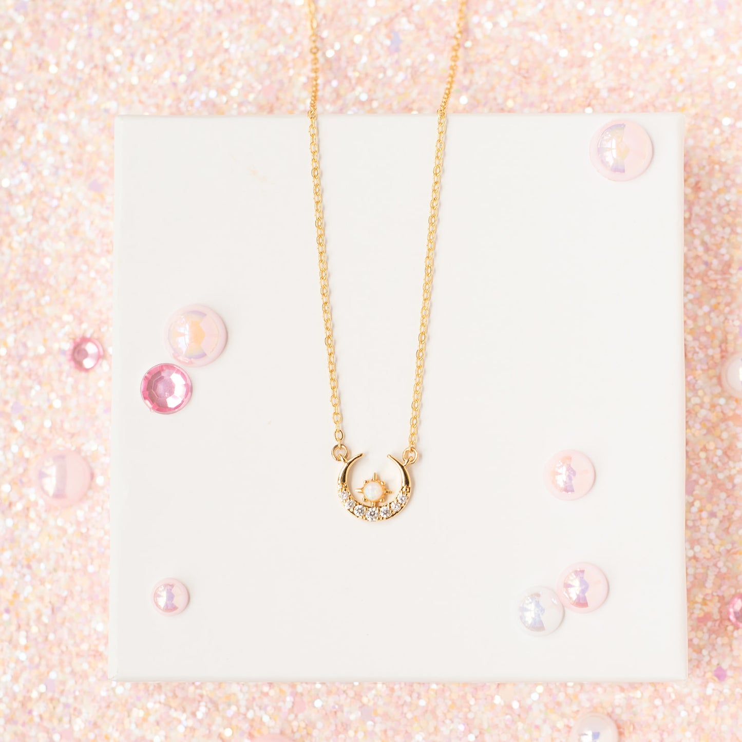 Opal Crescent Charm Necklace