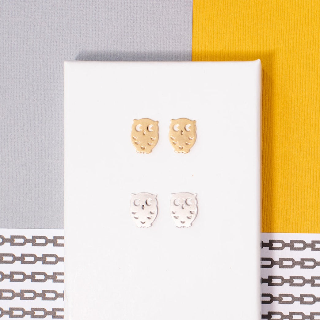 Owl Post Earrings Matte Sterling Silver or 14K Gold Over Sterling Silver