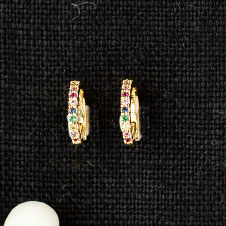 14K Gold Multi Color Rainbow Cubic Zirconia Stones Huggie Hoop Earring