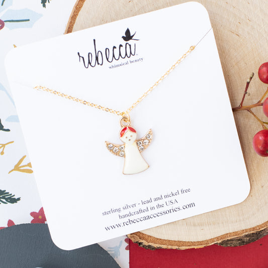 Enamel Angel Charm Necklace – 14K Gold Over Sterling Silver | Sparkling Jewelry for Kids