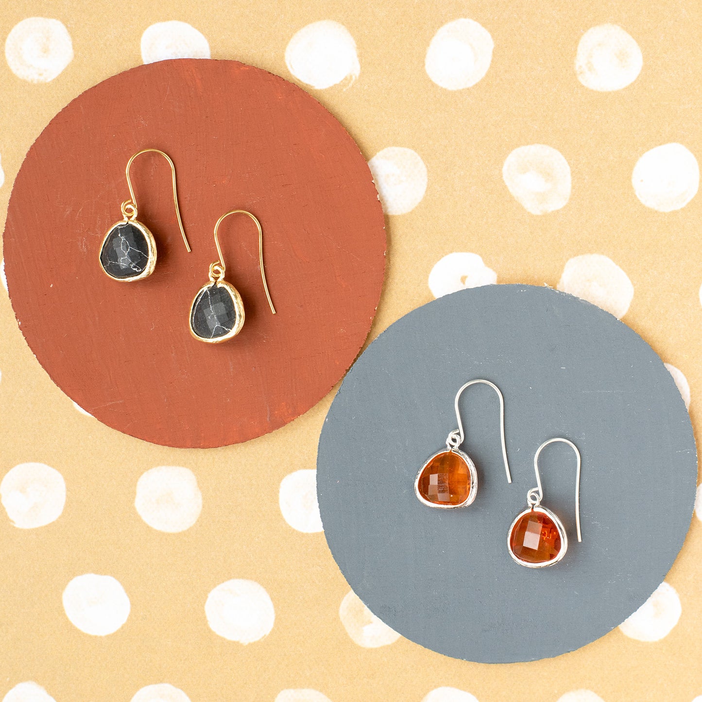 Framed Gemstone Drop Earrings – Fish Hook Style | Sterling Silver or 14K Gold Over Sterling Silver